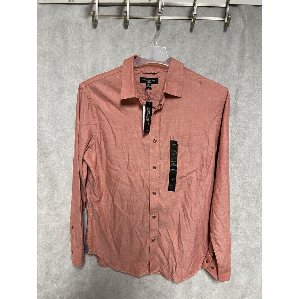 NWT Banana Republic‎ Shirt Men L Salmon Slim Suprasoft Button Up Casual Career